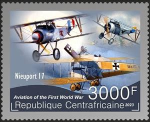 Stamp, World War I Aviation, Central African Republic,  , Aircraft, Aviation, First World War