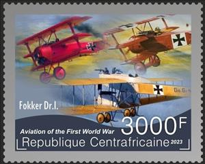 Stamp, World War I Aviation, Central African Republic,  , Aircraft, Aviation, First World War