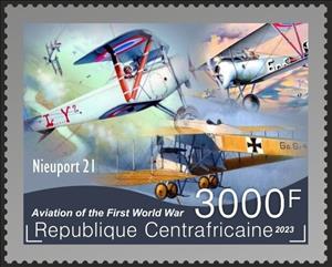Stamp, World War I Aviation, Central African Republic,  , Aircraft, Aviation, First World War