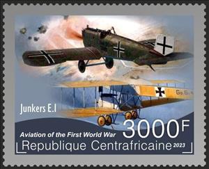 Stamp, World War I Aviation, Central African Republic,  , Aircraft, Aviation, First World War