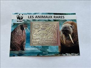Souvenir Sheet, WWF - Rare Animals - Walruses, Central African Republic,  , Animals (Fauna), Лев, Mammals, WWF, Walruses