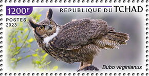 Stamp, Bubo virginianus, Chad,  , Animals (Fauna), Birds, Birds of Prey, Owls