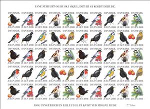 Full Pane, Danish Winter Birds, Denmark Stamps - Christmas Seals,  , Christmas