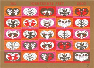 Full Pane, The Feast of the Hearts, Denmark Stamps - Christmas Seals,  , Christmas