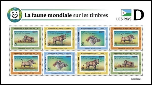 Mini Sheet, Djibouti - Common Warthog (Phacochoerus africanus aeliani), Djibouti,  , Animals (Fauna), Pigs