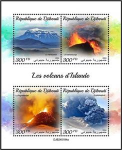 Mini Sheet, Iceland's Volcanoes, Djibouti,  , Volcanos