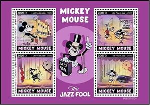 Mini Sheet, The Mickey Mouse Cartoon 'Jazz Fool' (1929), Djibouti,  , Cartoons, Disney, Movies
