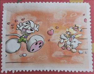Stamp, Diddl course to Mimihopps on Vanillivi, Fantasy Issues,  , Cartoons, Hearts, Sheep, Stylized Animals