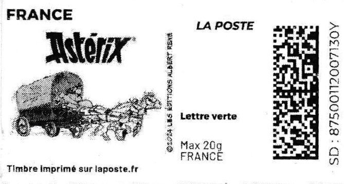 Asterix and Obelix driving wagon with Laposte logo in black