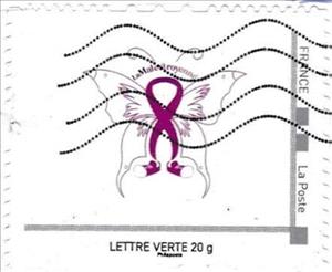 Stamp, Purple Butterfly design; Brest Cancer Awareness, France,  , Cancer (Disease), Healthcare