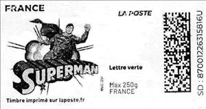 Stamp, Superman in black, France,  , Cartoons