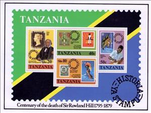 Souvenir Sheet, Death Centenary of Sir Rowland Hill, Tanzania,  , Postal Services, Stamps, Stamp Collectors, Postal History