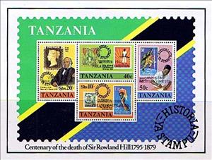 Souvenir Sheet, 100th Anniversary of Death Rowland Hill, Tanzania,  , Postal Services, Stamps, Stamp Collectors, Postal History