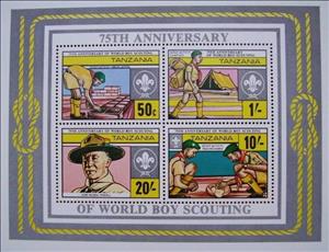 Souvenir Sheet, 75 Years Scouting, Tanzania,  , Famous People, Scouting