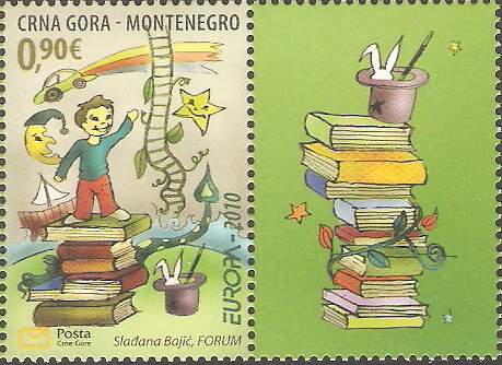 Boy on a Pile of Books, Boat, Car, Rabbit in a Magicians Hat
