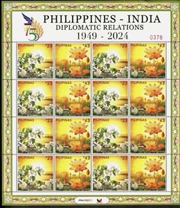 Full Pane, Philippines- India Diplomatic Relations, 75 Years, Philippines,  , Diplomacy, Flags, Joint Issues