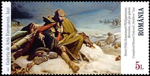 Stamp, Berezina, by Henri Felix Emmanuel Philippoteaux, Romania,  , Art, Museums