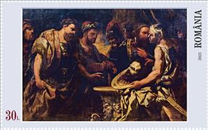 Stamp, Caesar Receiving Pompey's Head by Peter Paul Rubens, Romania,  , Art, Museums
