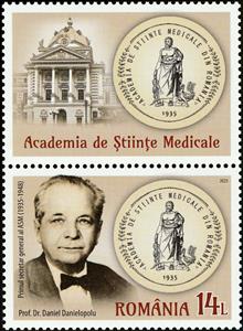 Stamp with Attached Label, Daniel Danielopolu, First General Director, Romania,  , Anniversaries and Jubilees, Famous People, Physicians, Seals (Emblems)