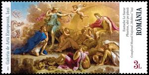 Stamp, Phaeton, by Eustache Le Sueur, Romania,  , Art, Museums