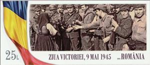 Stamp, Soldiers Liberating Village in Transylvania, Romania,  , Flags, Second World War