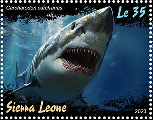 Stamp, Carcharodon carcharias, Sierra Leone,  , Animals (Fauna), Sea (Marine) Mammals, Sea Life, Sharks