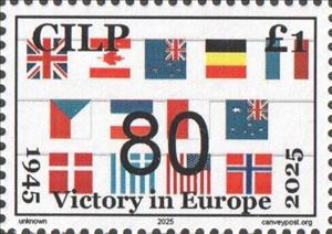 Stamp, Victory in Europe Day, United Kingdom of Great Britain & Northern Ireland,  , Anniversaries and Jubilees, Flags, Second World War