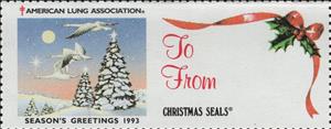 Stamp, American Lung Association 1993, United States of America,  , Charity, Christmas, Geese, Moon, Stars, Trees, Tuberculosis / TBC