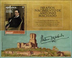 Souvenir Sheet, Antonio Machado, Poet, Uruguay,  , Authors, Famous People, Literary People (Poets and Writers), Literature, Men
