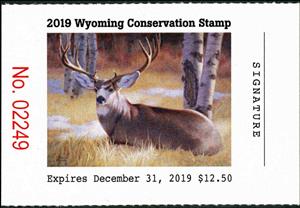 Stamp, Mule deer (Odocoileus hemionus), Wyoming (WY),  , Animals (Fauna), Deer, Hunting, Mammals