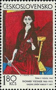 Stamp, Woman with Viola, by Richard Wiesner (1960), Czechoslovakia,  