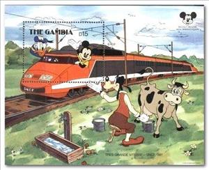 Souvenir Sheet, Tres Grande Vitesse-SNCF, Gambia,  , Disney