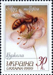 Stamp, European Honey Bee (Apis mellifera), Ukraine,  , Insects, Bees, Animals (Fauna)