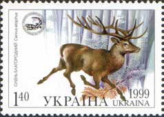 Stamp, Red Deer (Cervus elaphus), Ukraine,  , Mammals, Animals (Fauna), Deer