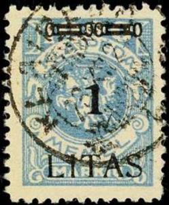Stamp, CENT. Type I on Memeledition, Lithuania,  