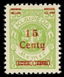 Stamp, Overprint: 15 Centy, Lithuania,  