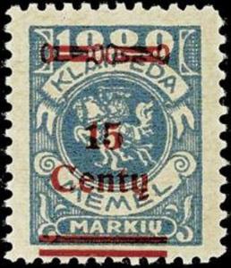 Stamp, Overprint: 15 Centy, Lithuania,  