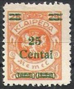 Stamp, Overprint: 25 Centai, Lithuania,  