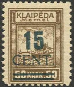 Stamp, Overprint with green value, Lithuania,  