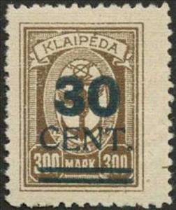 Stamp, Overprint with green value, Lithuania,  