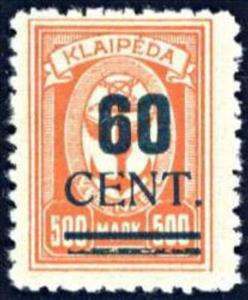 Stamp, Overprint with green value, Lithuania,  