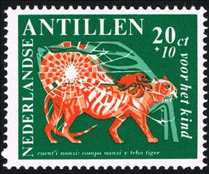 Stamp, Nanzi the Spider and the tiger, Netherlands Antilles,  , Stylized Animals