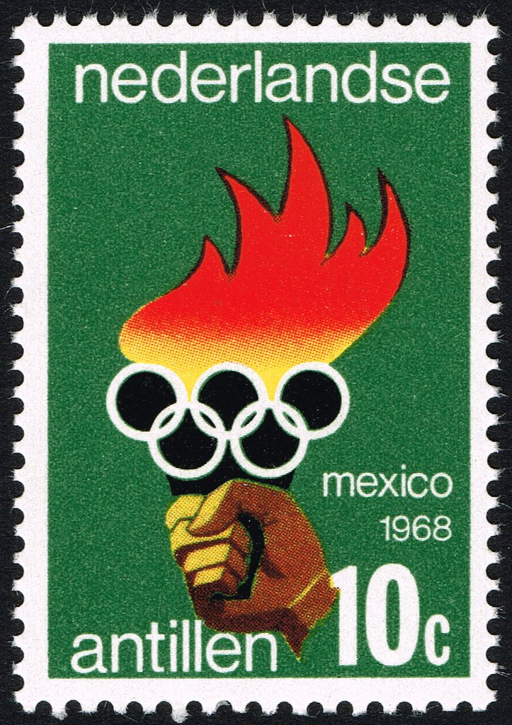 Hand holding torch, & Olympic rings
