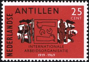 Stamp, ILO Emblem, cactus and house, Netherlands Antilles,  , Cacti