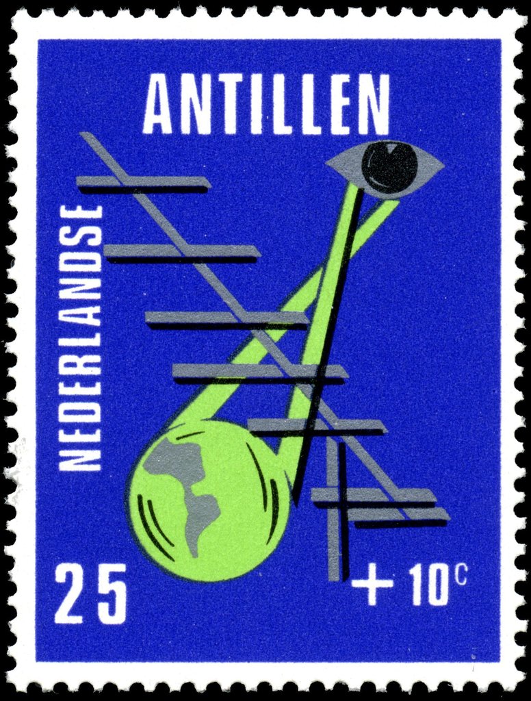 Television antenna and eye focused on globe