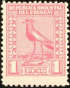 Stamp, Southern Lapwing (Vanellus chilensis), Uruguay,  , Birds, Animals (Fauna)