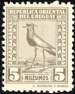 Stamp, Southern Lapwing (Vanellus chilensis), Uruguay,  , Birds, Animals (Fauna)