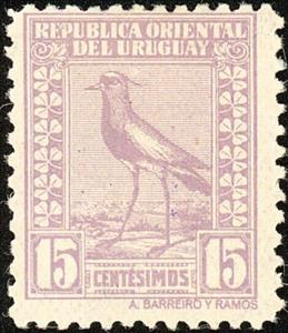 Stamp, Southern Lapwing (Vanellus chilensis), Uruguay,  , Birds, Animals (Fauna)