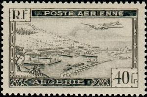 Stamp, Plane over Algiers harbor, Algeria,  , Ports, Aviation, Aircrafts