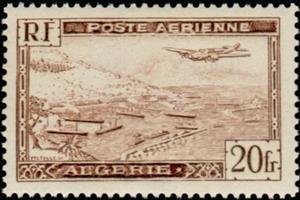 Stamp, Plane over Algiers harbor, Algeria,  , Ports, Aviation, Aircrafts